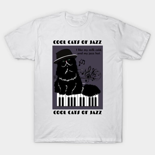 Cool Cats of Jazz-black cat T-Shirt by Rattykins